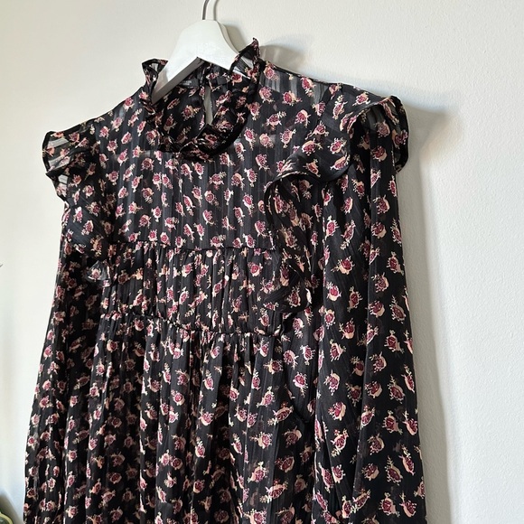 NWOT Scotch & Soda Ruffle Floral Black Top Size S - Picture 5 of 10